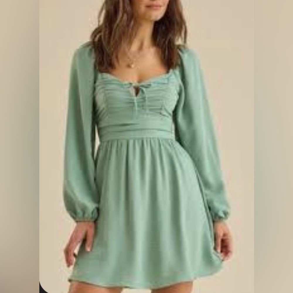 Altar’d State Bennett Mini Dress NWT Sage Green Puff Sleeve M
